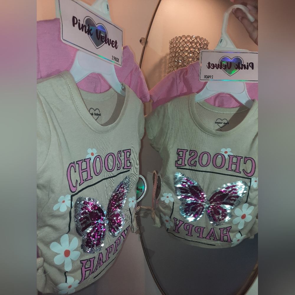 Pink Velvet Butterfly Sequin T-Shirt Pack - Picture 1 of 6